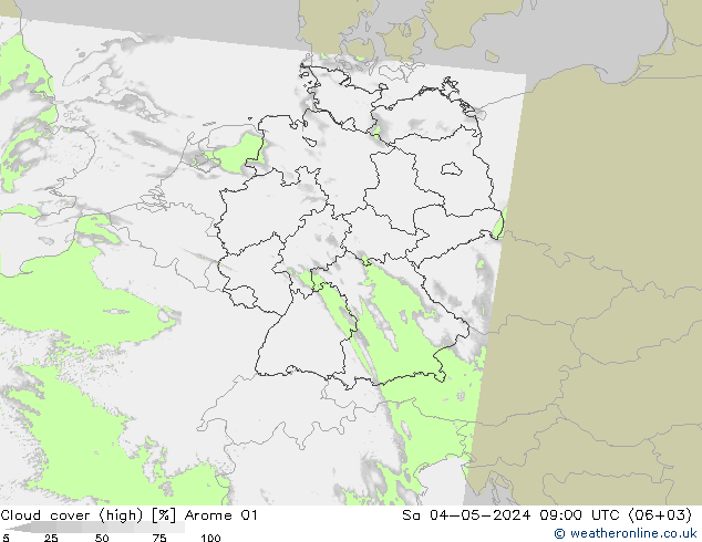 nuvens (high) Arome 01 Sáb 04.05.2024 09 UTC