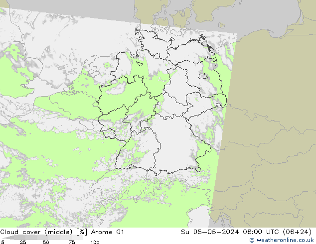 oblačnosti uprostřed Arome 01 Ne 05.05.2024 06 UTC