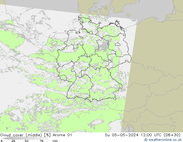 Cloud cover (middle) Arome 01 Su 05.05.2024 12 UTC