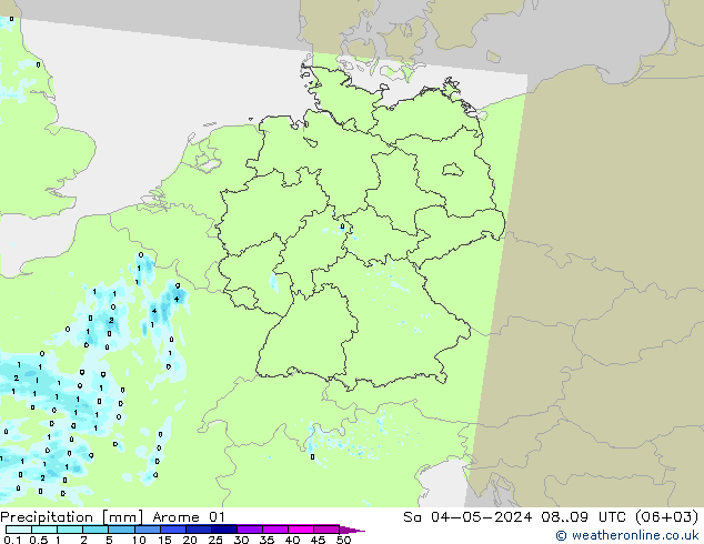 Srážky Arome 01 So 04.05.2024 09 UTC