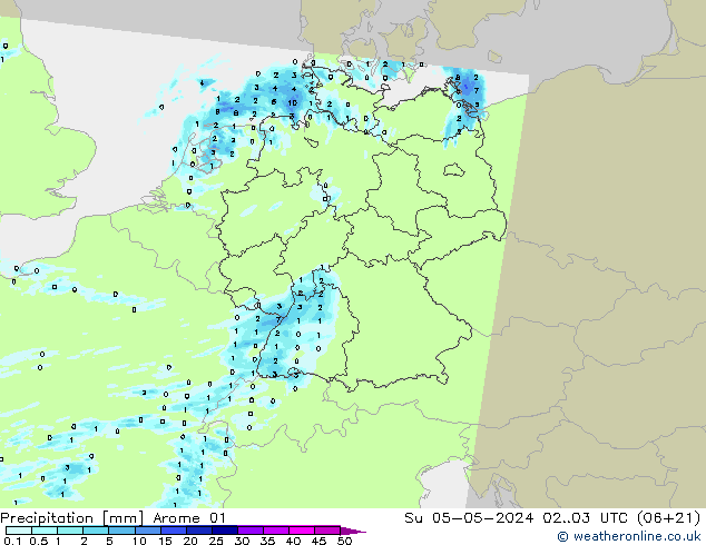 Precipitazione Arome 01 dom 05.05.2024 03 UTC
