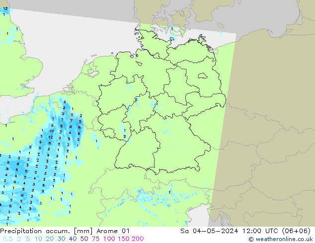 Precipitación acum. Arome 01 sáb 04.05.2024 12 UTC