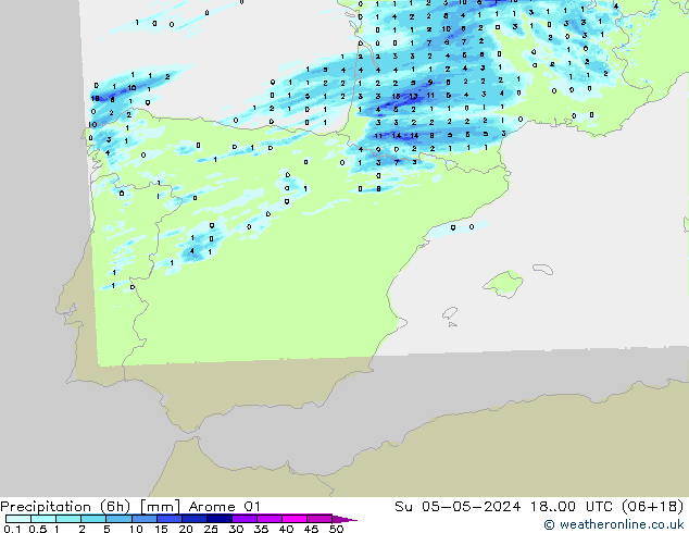 Precipitação (6h) Arome 01 Dom 05.05.2024 00 UTC