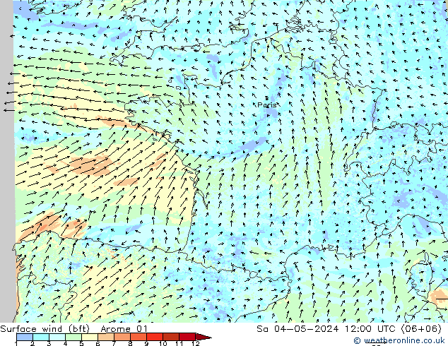 Surface wind (bft) Arome 01 Sa 04.05.2024 12 UTC