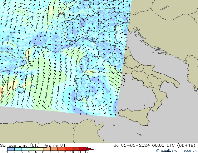 Surface wind (bft) Arome 01 Su 05.05.2024 00 UTC