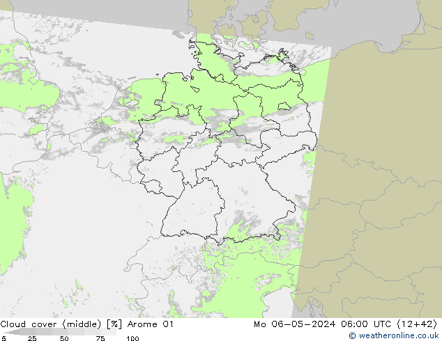 nuvens (médio) Arome 01 Seg 06.05.2024 06 UTC