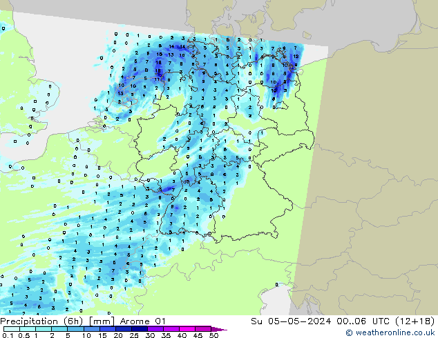 Precipitazione (6h) Arome 01 dom 05.05.2024 06 UTC