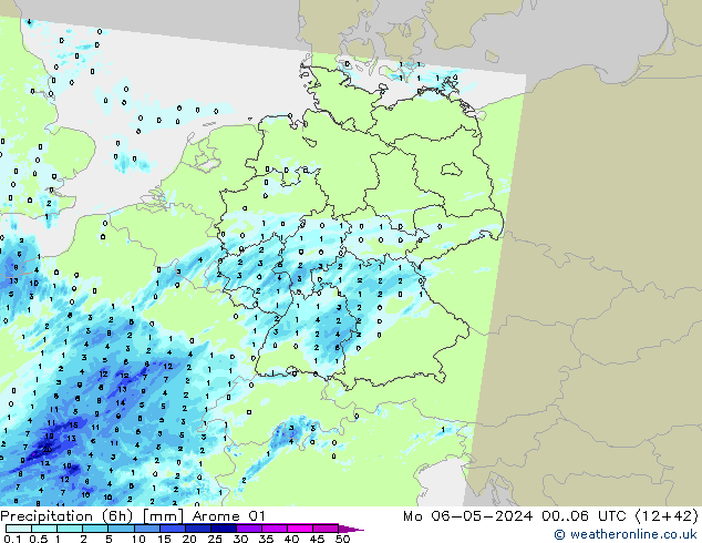 Precipitation (6h) Arome 01 Mo 06.05.2024 06 UTC
