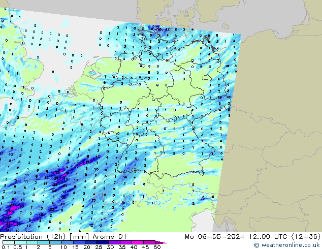 Precipitation (12h) Arome 01 Mo 06.05.2024 00 UTC