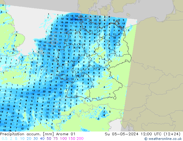 Nied. akkumuliert Arome 01 So 05.05.2024 12 UTC