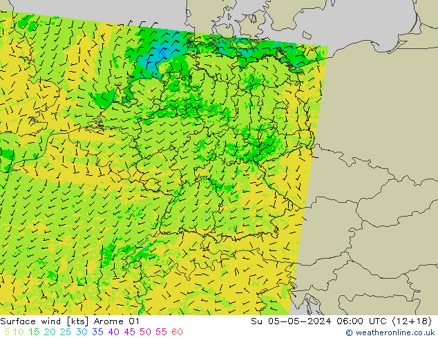 Wind 10 m Arome 01 zo 05.05.2024 06 UTC