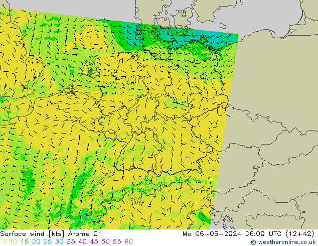 Surface wind Arome 01 Mo 06.05.2024 06 UTC