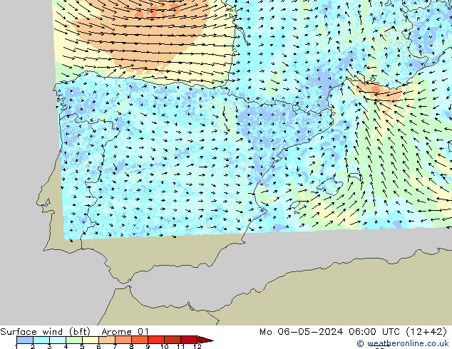 Surface wind (bft) Arome 01 Po 06.05.2024 06 UTC