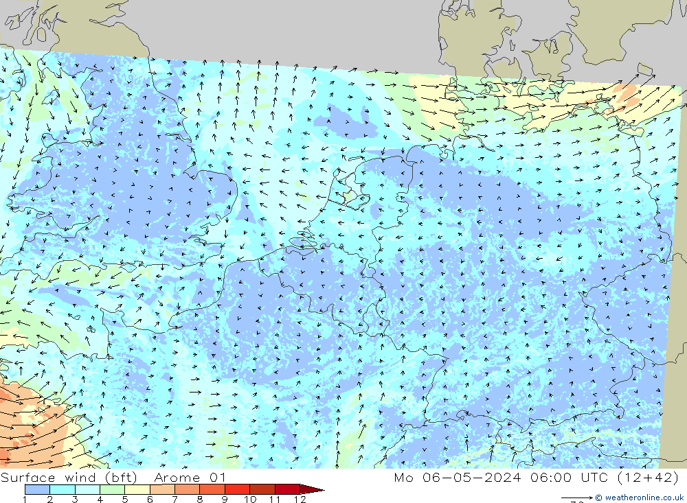 Rüzgar 10 m (bft) Arome 01 Pzt 06.05.2024 06 UTC