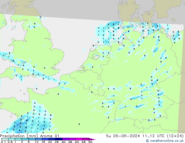 Niederschlag Arome 01 So 05.05.2024 12 UTC