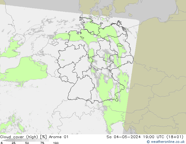 Cloud cover (high) Arome 01 Sa 04.05.2024 19 UTC