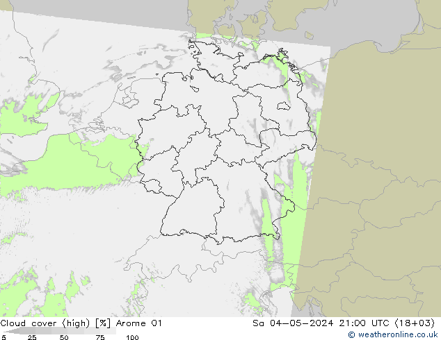 Nubes altas Arome 01 sáb 04.05.2024 21 UTC
