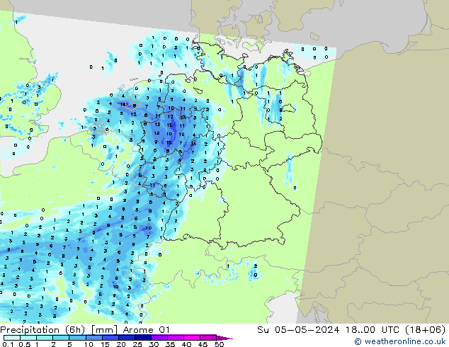 Yağış (6h) Arome 01 Paz 05.05.2024 00 UTC