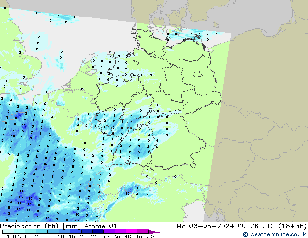 Precipitación (6h) Arome 01 lun 06.05.2024 06 UTC
