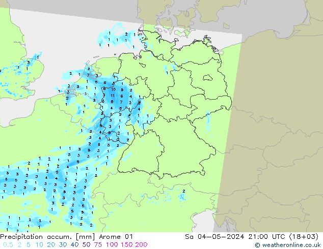 Precipitation accum. Arome 01 星期六 04.05.2024 21 UTC