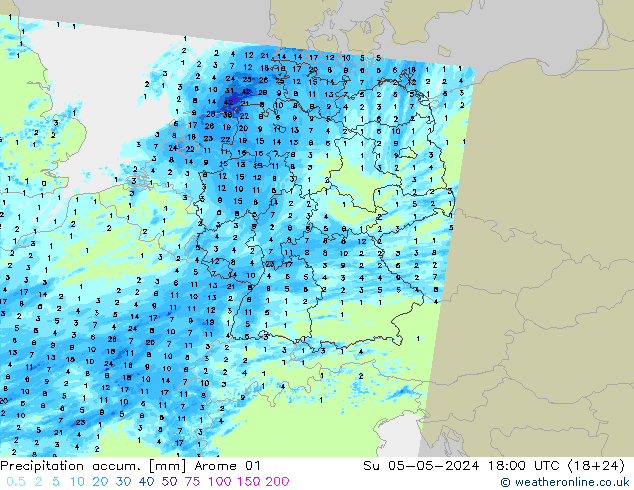 Precipitation accum. Arome 01 Su 05.05.2024 18 UTC