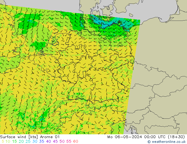 Surface wind Arome 01 Mo 06.05.2024 00 UTC