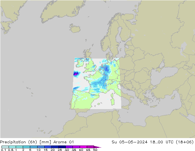 Precipitación (6h) Arome 01 dom 05.05.2024 00 UTC
