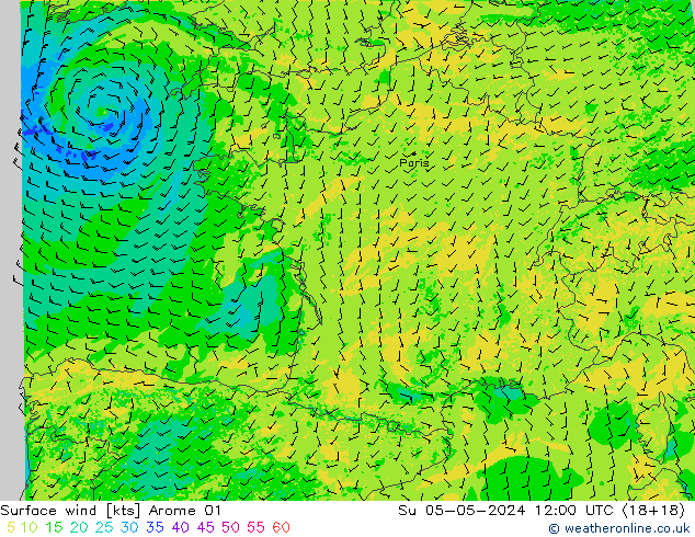 Surface wind Arome 01 Ne 05.05.2024 12 UTC