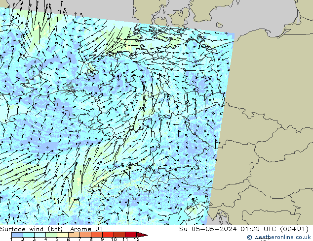 Surface wind (bft) Arome 01 Su 05.05.2024 01 UTC