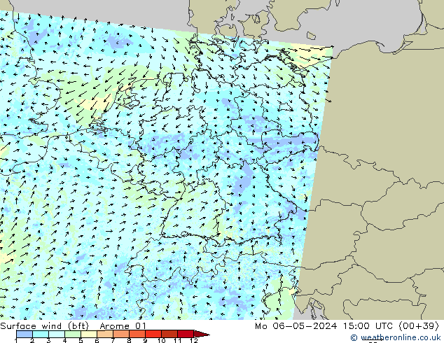 Surface wind (bft) Arome 01 Mo 06.05.2024 15 UTC