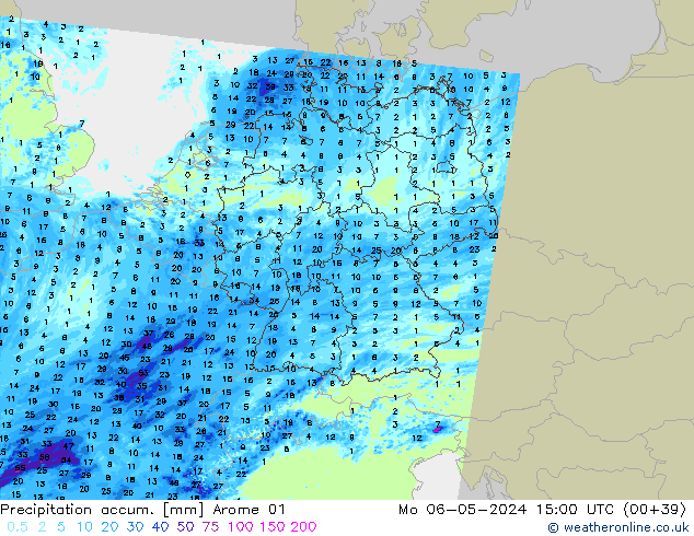 Precipitation accum. Arome 01 Mo 06.05.2024 15 UTC