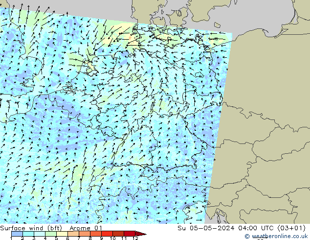Surface wind (bft) Arome 01 Su 05.05.2024 04 UTC