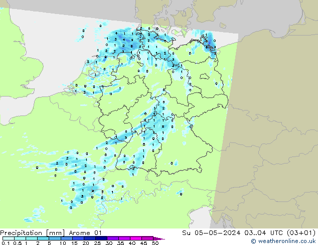 Precipitazione Arome 01 dom 05.05.2024 04 UTC