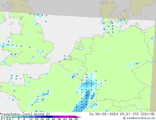 Precipitation Arome 01 Su 05.05.2024 21 UTC
