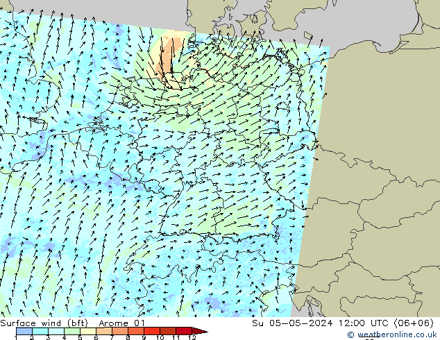 Surface wind (bft) Arome 01 Su 05.05.2024 12 UTC