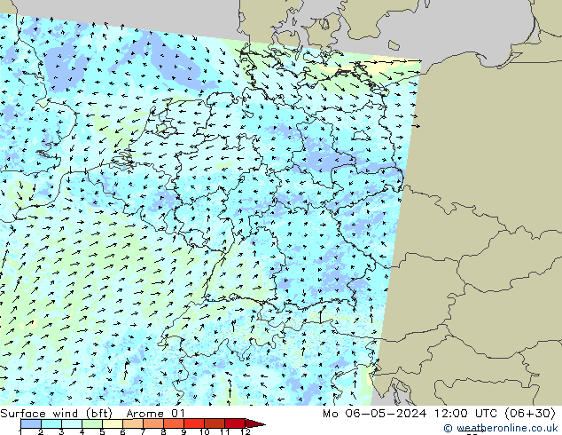 Bodenwind (bft) Arome 01 Mo 06.05.2024 12 UTC