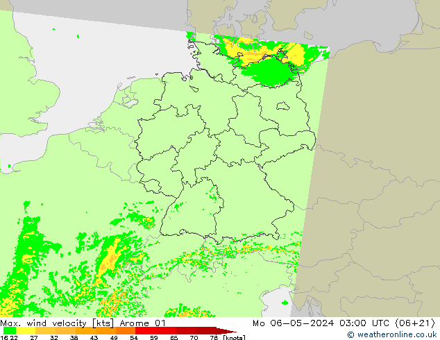 Max. wind velocity Arome 01 Mo 06.05.2024 03 UTC