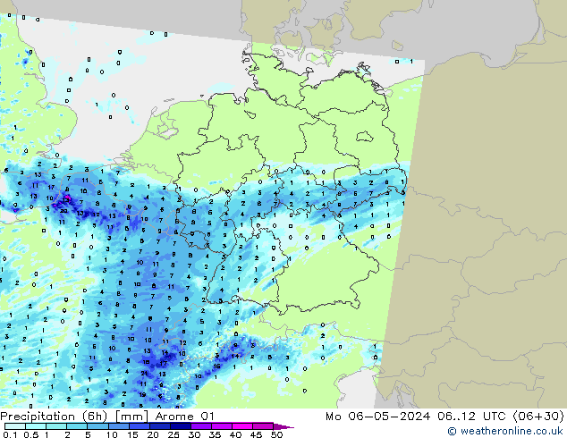 Precipitação (6h) Arome 01 Seg 06.05.2024 12 UTC