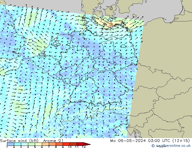  10 m (bft) Arome 01  06.05.2024 03 UTC