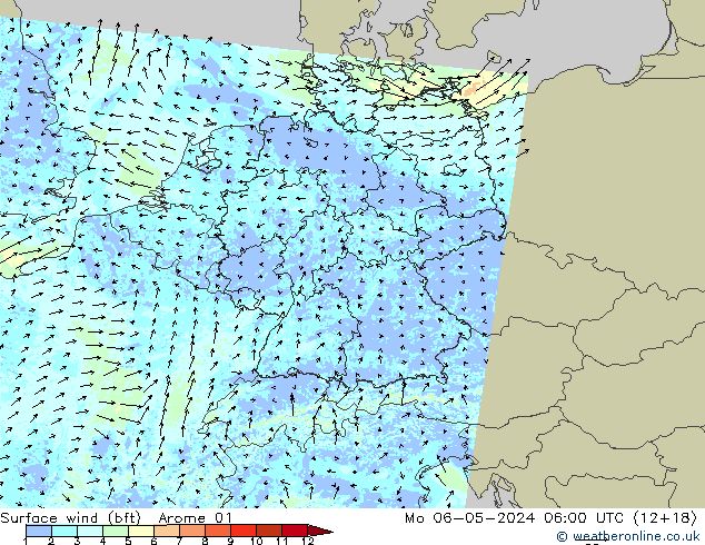 Surface wind (bft) Arome 01 Po 06.05.2024 06 UTC