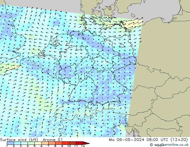 Bodenwind (bft) Arome 01 Mo 06.05.2024 08 UTC