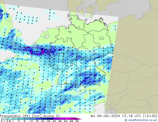 Precipitation (6h) Arome 01 Mo 06.05.2024 18 UTC