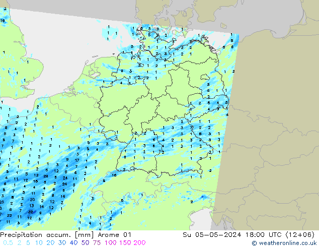 Precipitation accum. Arome 01 Su 05.05.2024 18 UTC