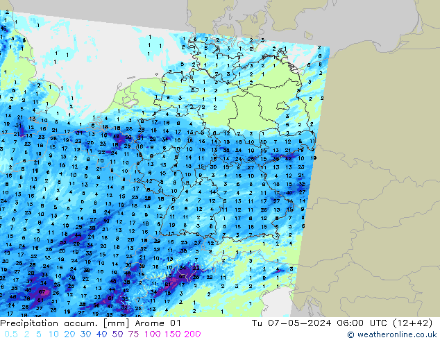 Toplam Yağış Arome 01 Sa 07.05.2024 06 UTC