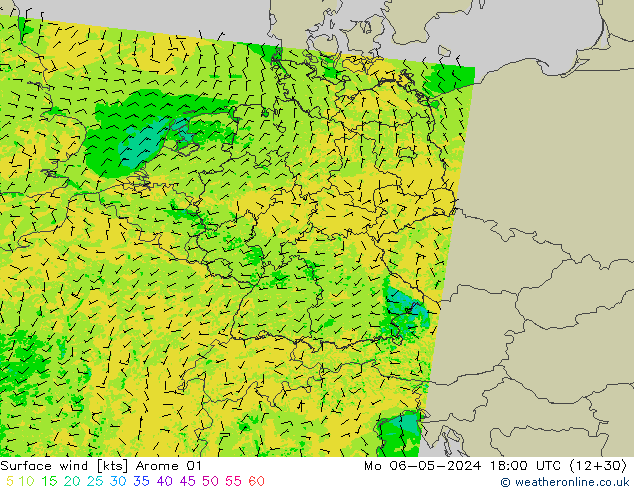 Viento 10 m Arome 01 lun 06.05.2024 18 UTC