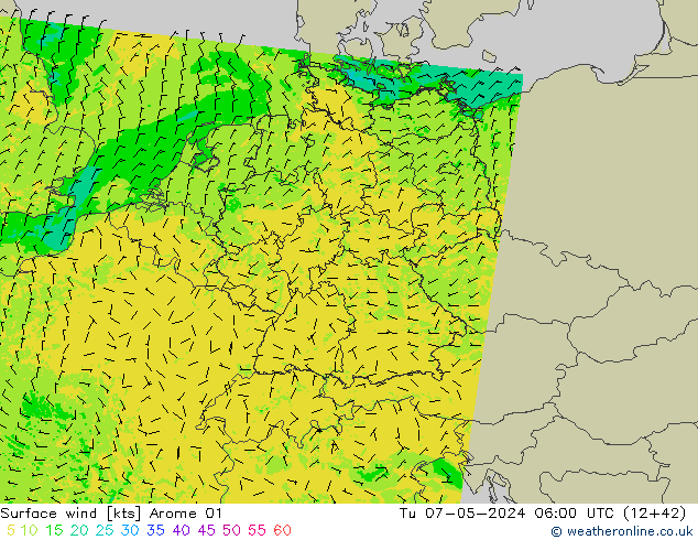 Surface wind Arome 01 Tu 07.05.2024 06 UTC