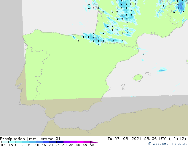 Srážky Arome 01 Út 07.05.2024 06 UTC