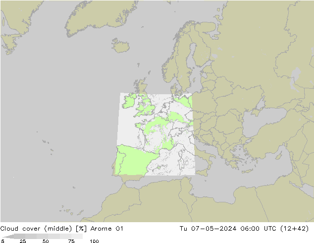 oblačnosti uprostřed Arome 01 Út 07.05.2024 06 UTC