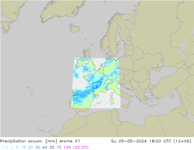 Totale neerslag Arome 01 zo 05.05.2024 18 UTC