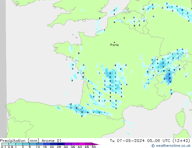 Precipitation Arome 01 Tu 07.05.2024 06 UTC